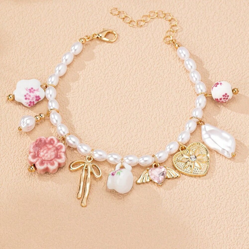 Multicolor Boho Women's Ceramic Bow Heart Multi Charm - Picture 2 of 3